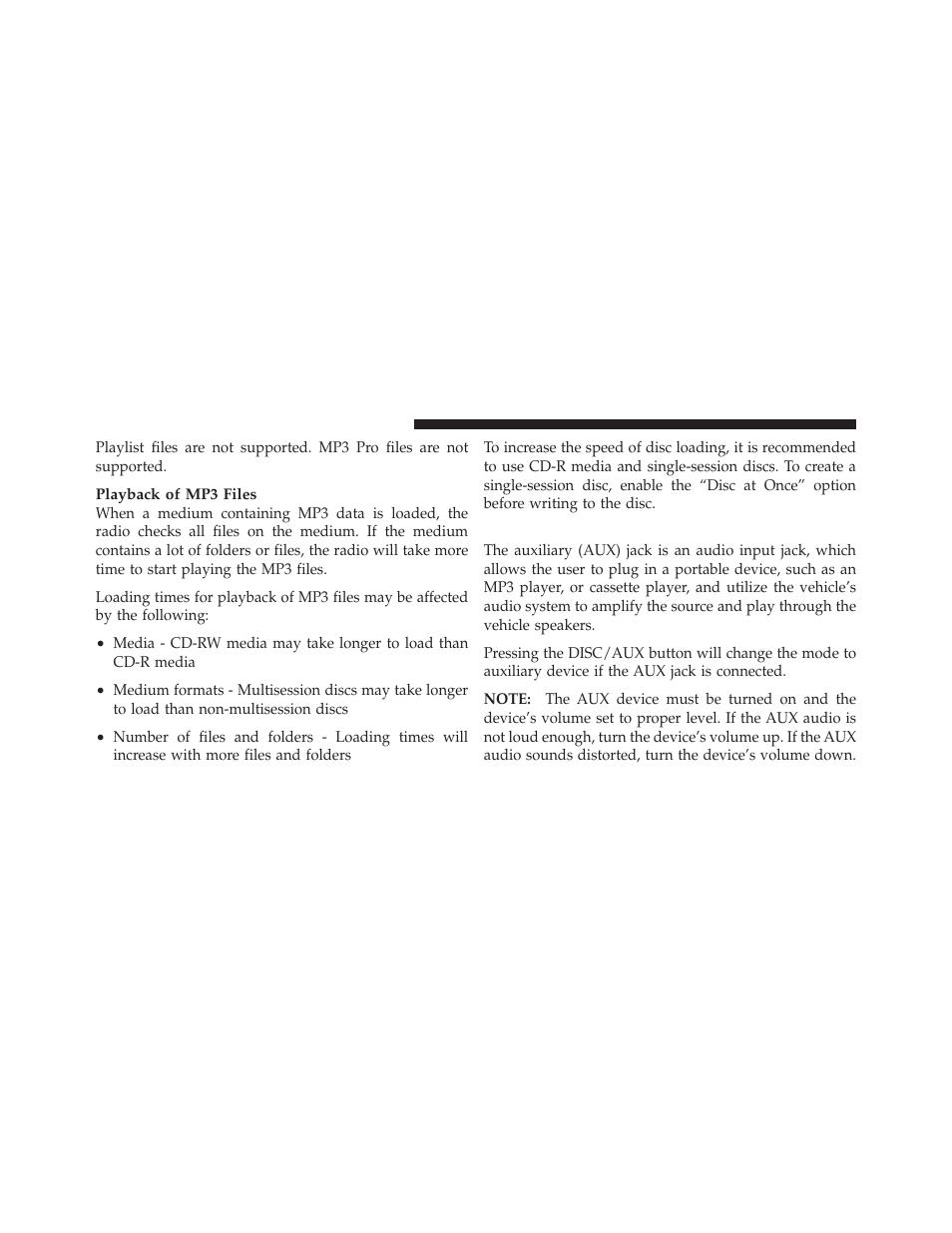 Operation instructions - auxiliary mode | Dodge 2011 Avenger - Owner Manual User Manual | Page 244 / 494