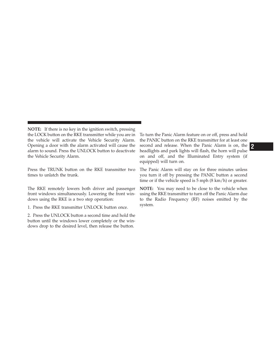 To unlatch the trunk, Remote open window feature — if equipped, Using the panic alarm | Remote open window feature — if, Equipped | Dodge 2011 Avenger - Owner Manual User Manual | Page 27 / 494