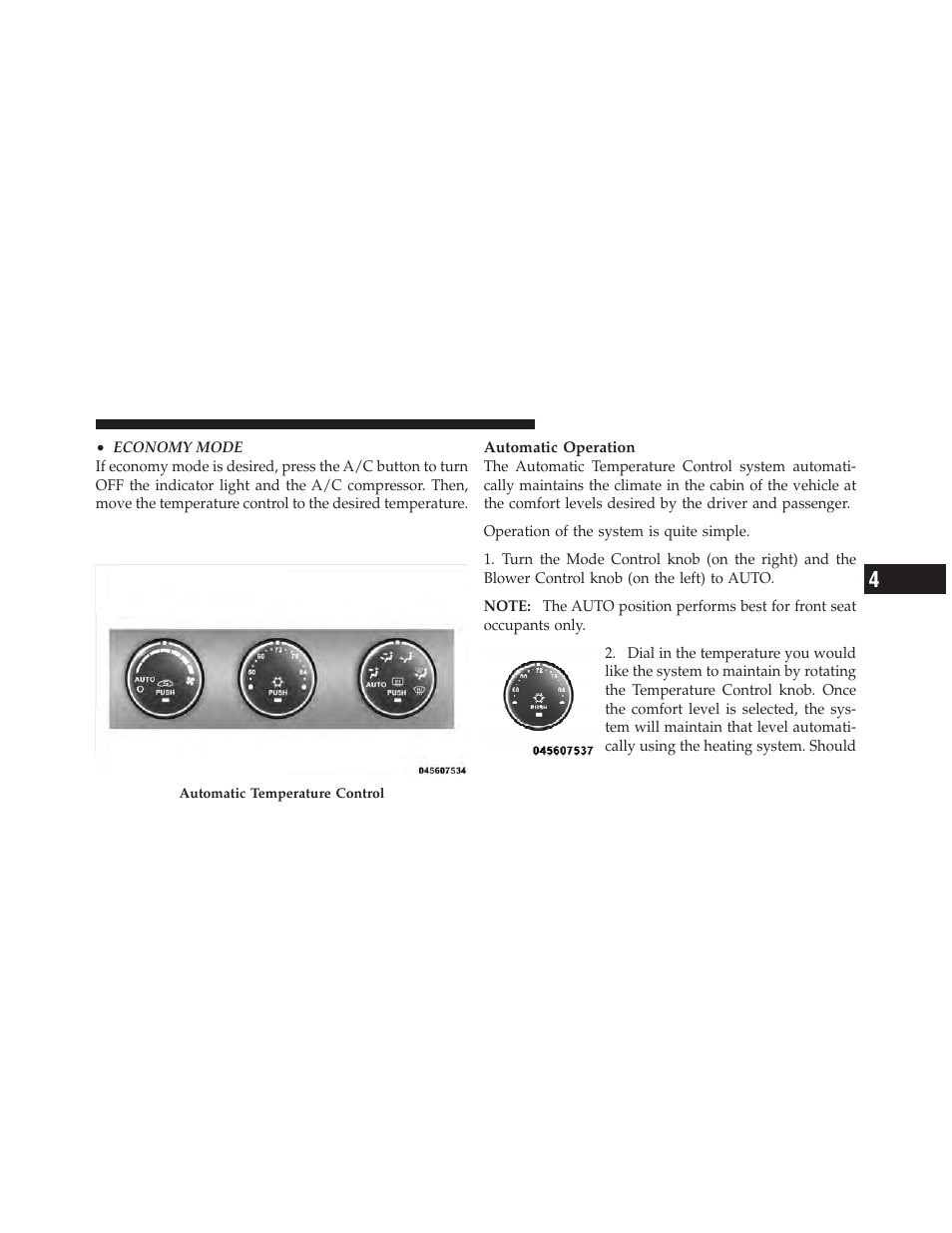 Automatic temperature control (atc) — if equipped, Automatic temperature control (atc) — if, Equipped | Dodge 2011 Avenger - Owner Manual User Manual | Page 275 / 494