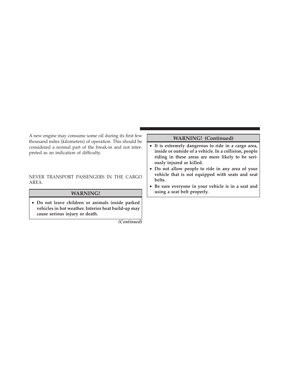 Safety tips, Transporting passengers | Dodge 2011 Avenger - Owner Manual User Manual | Page 86 / 494