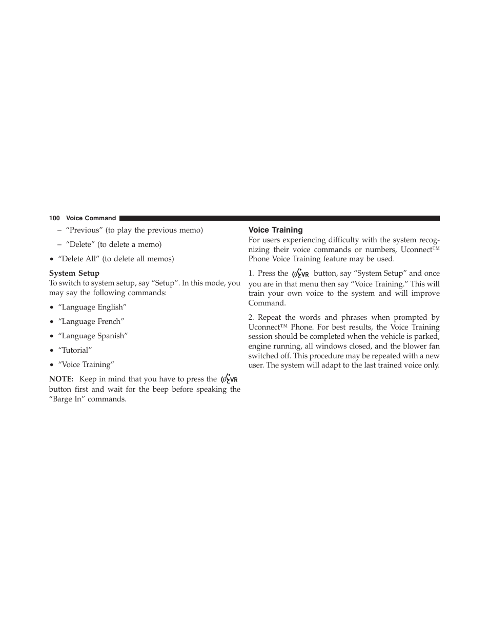 Voice training | Chrysler Uconnect for Jeep User Manual | Page 101 / 102