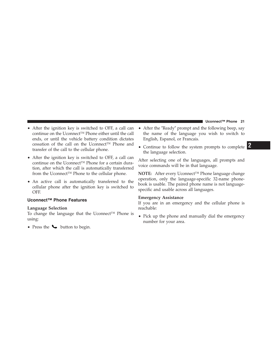 Uconnect™ phone features | Chrysler Uconnect for Jeep User Manual | Page 22 / 102