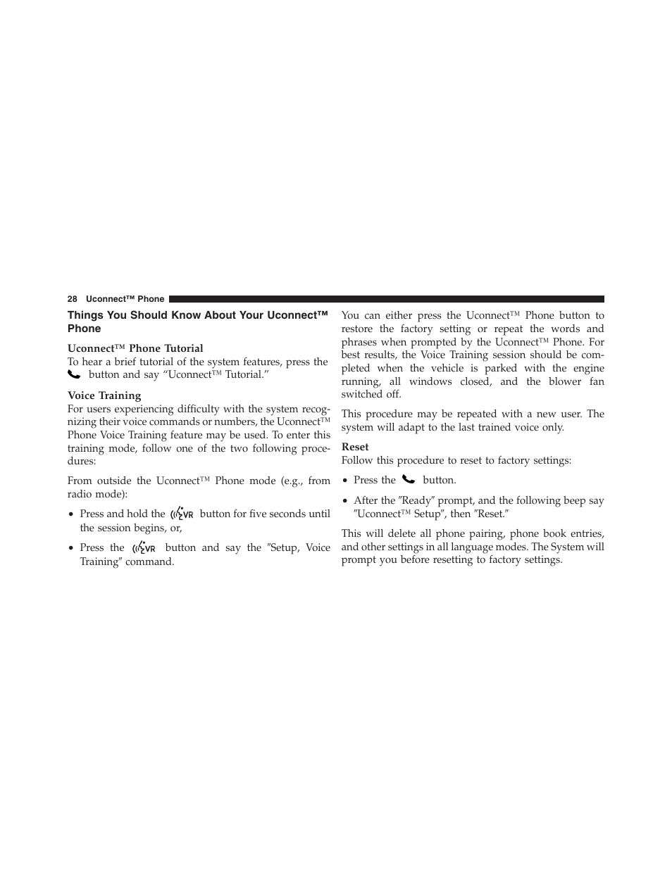 Things you should know about your uconnect™ phone, Things you should know about your, Uconnect™ phone | Chrysler Uconnect for Jeep User Manual | Page 29 / 102