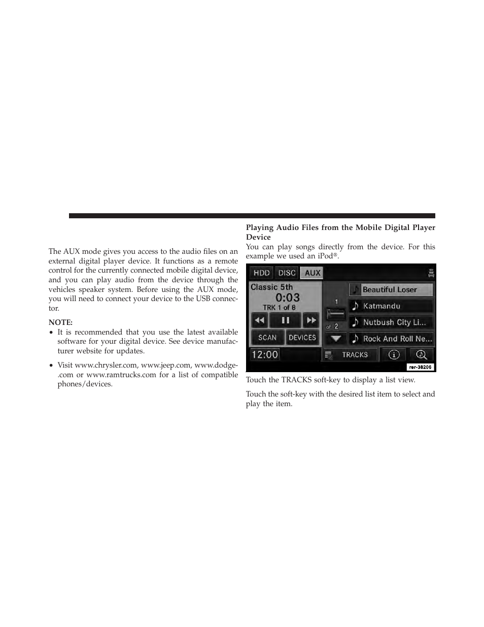 Uconnect™ multimedia (remote devices), Aux mode (if equipped) | Ram Trucks MEDIA CENTER 730N for Jeep User Manual | Page 101 / 210
