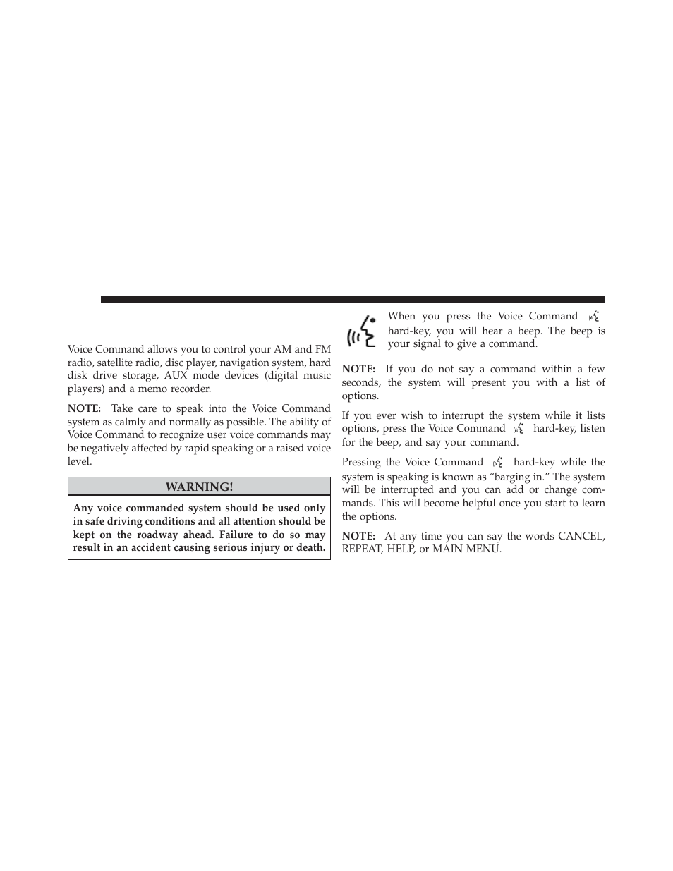 Voice command, Voice command operation | Ram Trucks MEDIA CENTER 730N for Jeep User Manual | Page 119 / 210