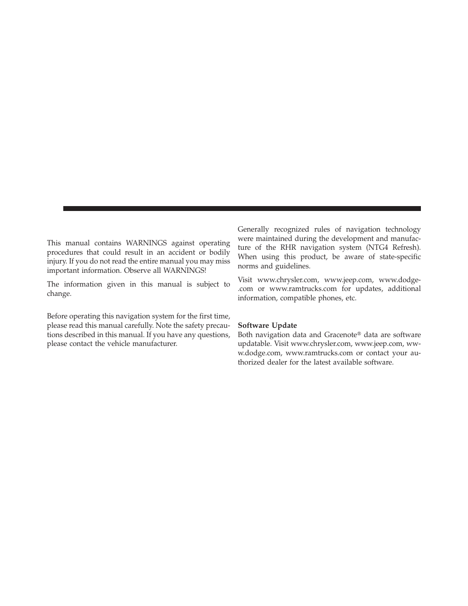 Introduction, Warnings, Safety references | Intended use, System care | Ram Trucks MEDIA CENTER 730N for Jeep User Manual | Page 17 / 210