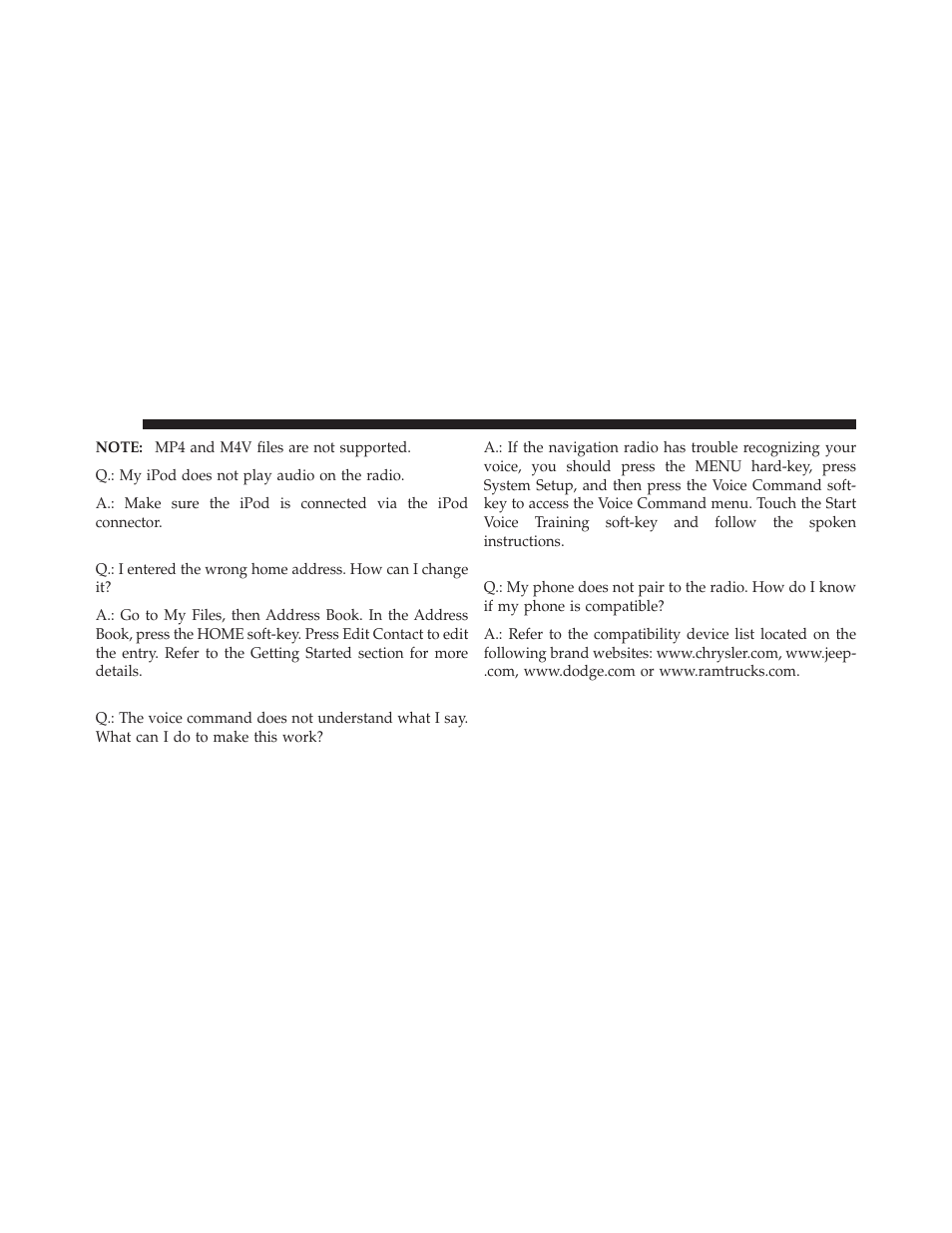 Navigation, Voice command, Uconnect™ phone | Ram Trucks MEDIA CENTER 730N for Jeep User Manual | Page 207 / 210