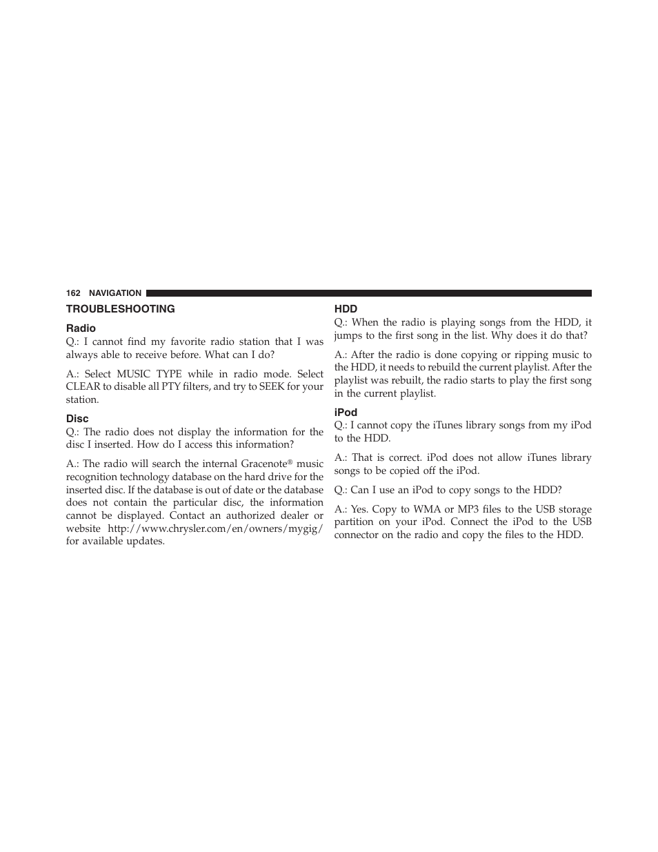 Troubleshooting, Radio, Disc | Ipod | Ram Trucks MEDIA CENTER 730N for Jeep User Manual | Page 173 / 177