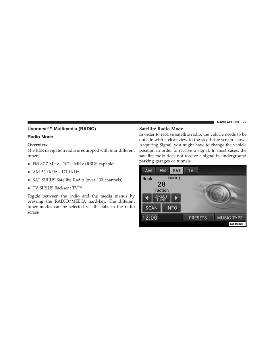 Uconnect™ multimedia (radio), Radio mode | Ram Trucks MEDIA CENTER 730N for Jeep User Manual | Page 38 / 177