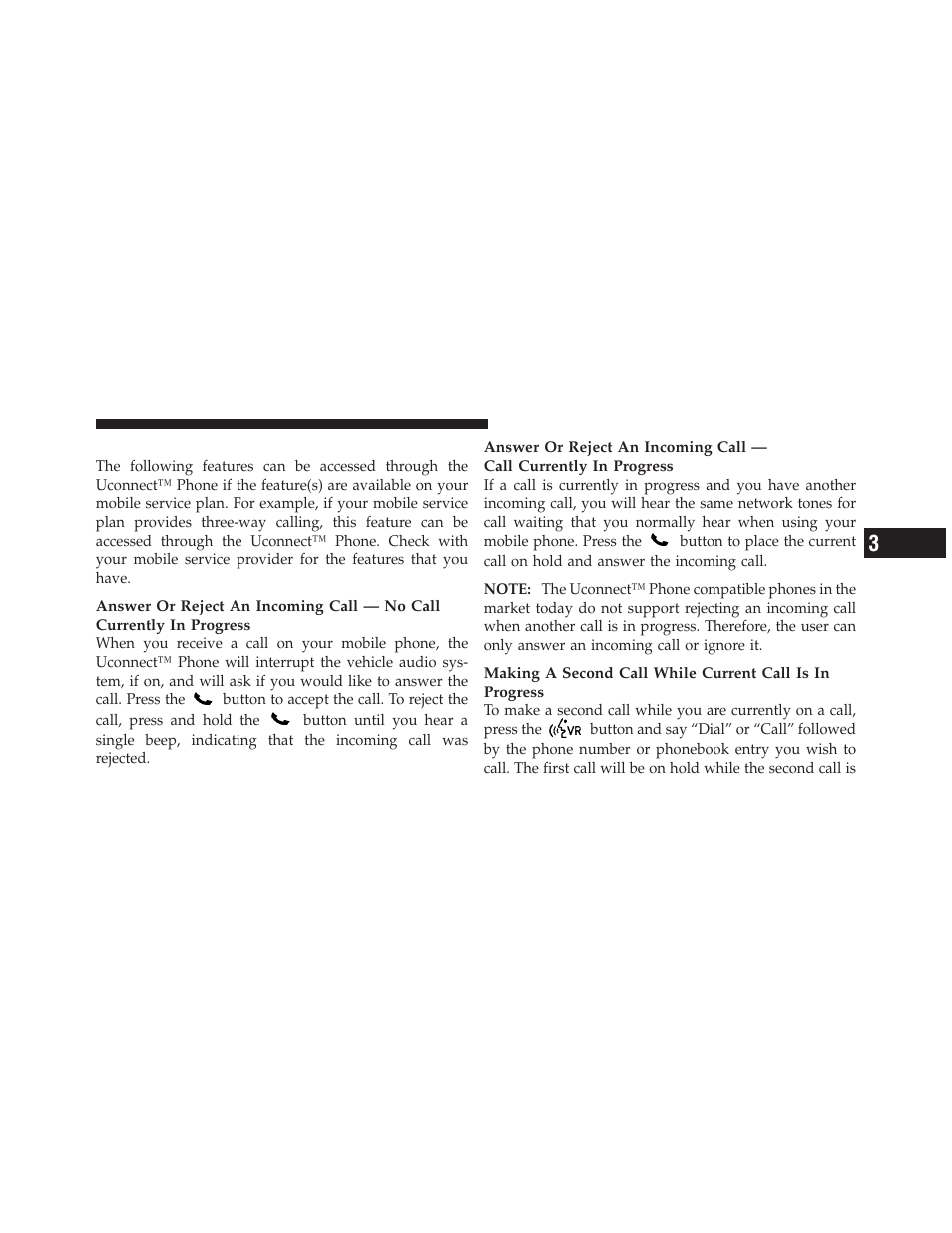 Phone call features | Dodge 2011 Caliber - Owner Manual User Manual | Page 109 / 486