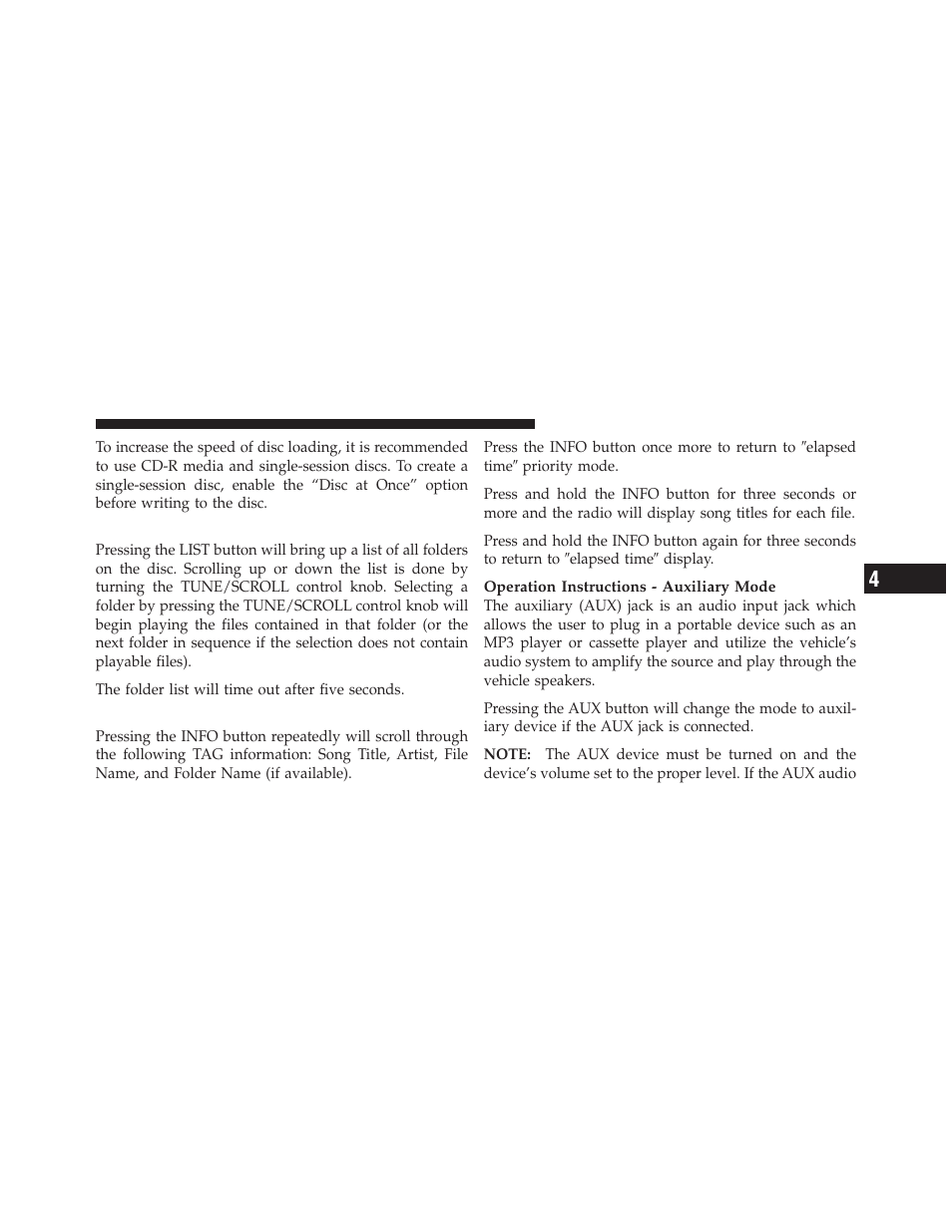 List button (cd mode for mp3 play), Info button (cd mode for mp3 play) | Dodge 2011 Caliber - Owner Manual User Manual | Page 257 / 486