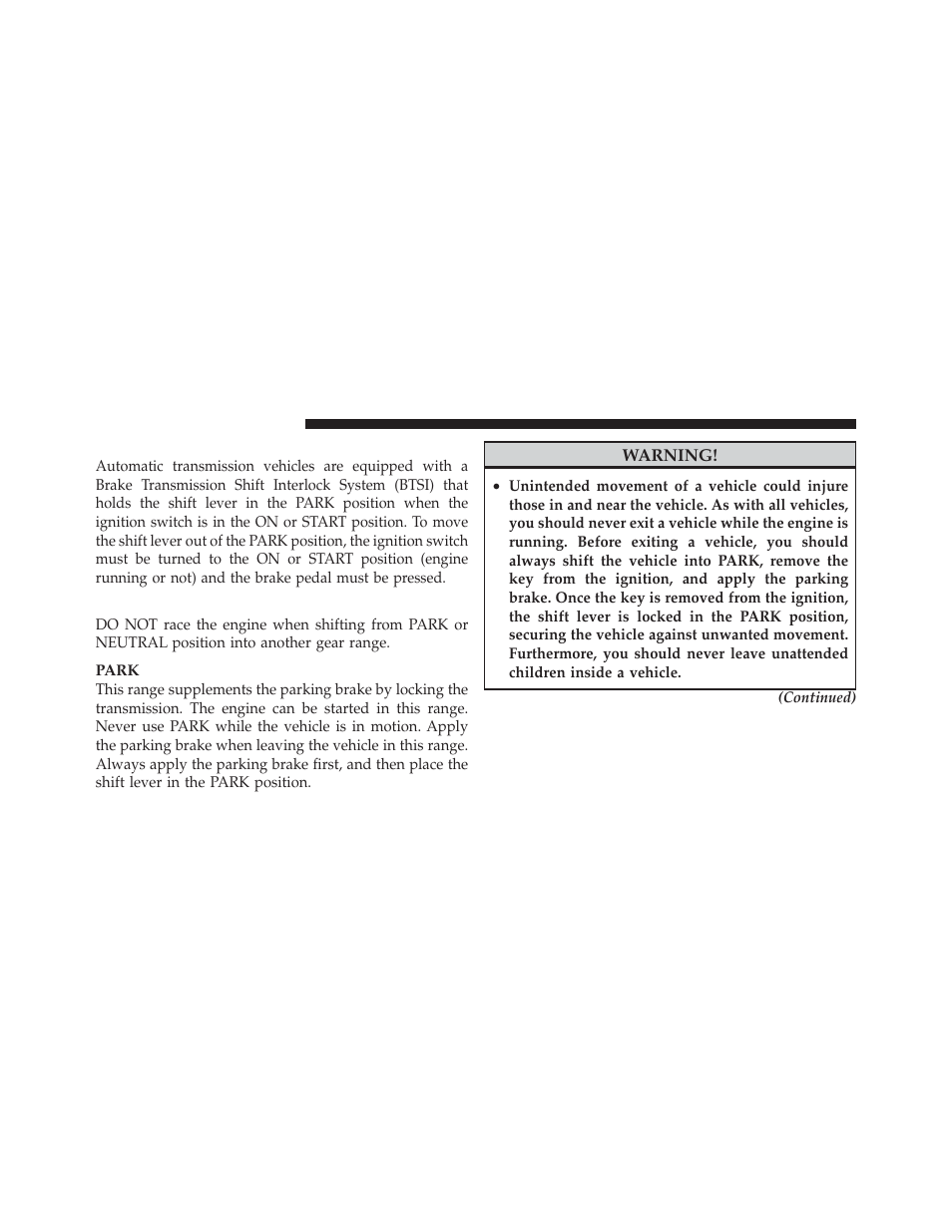 Brake/transmission interlock system, Gear ranges | Dodge 2011 Caliber - Owner Manual User Manual | Page 302 / 486