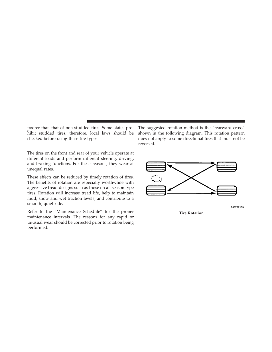 Tire rotation recommendations | Dodge 2011 Caliber - Owner Manual User Manual | Page 342 / 486