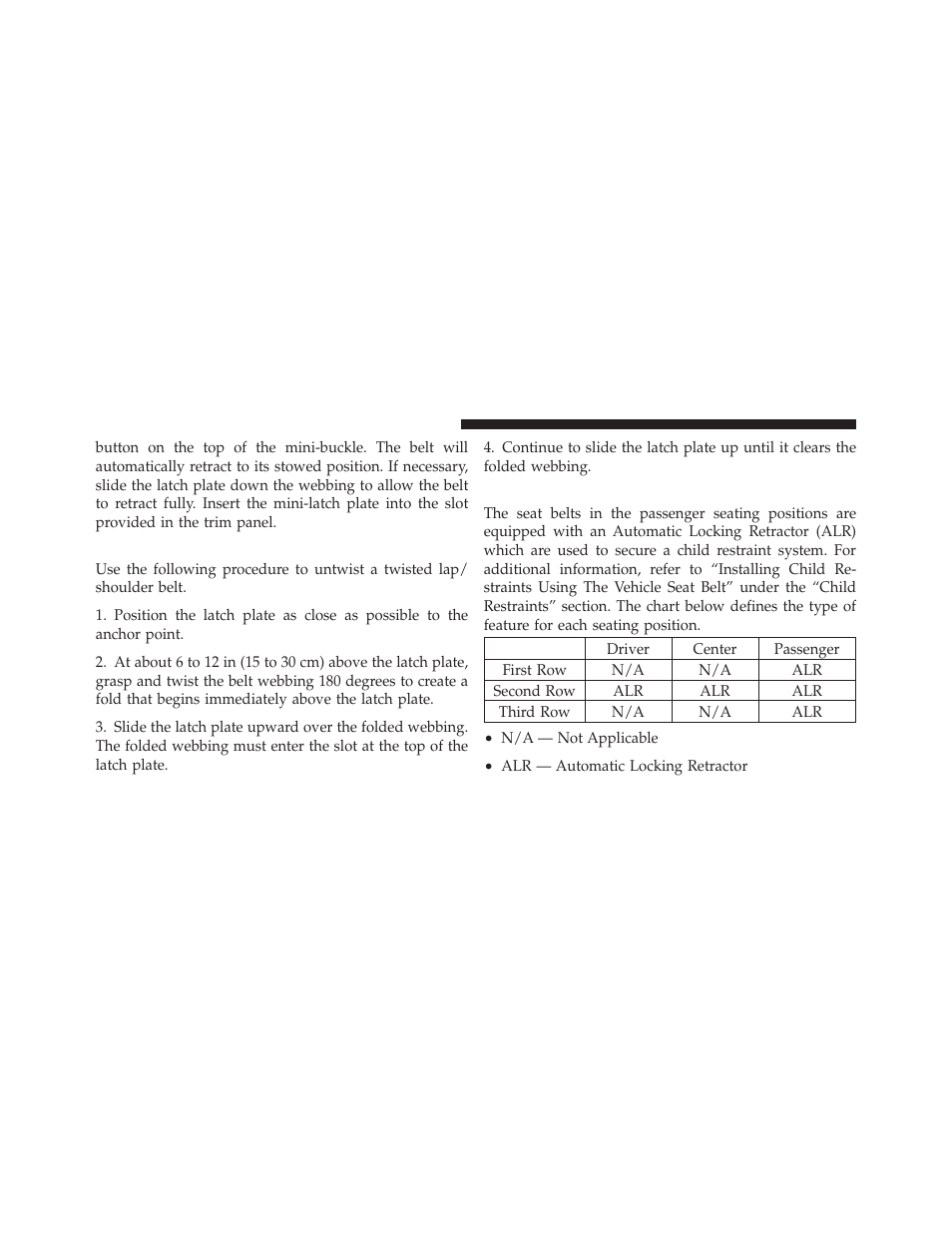 Lap/shoulder belt untwisting procedure, Seat belts in passenger seating positions | Dodge 2011 Caliber - Owner Manual User Manual | Page 52 / 486