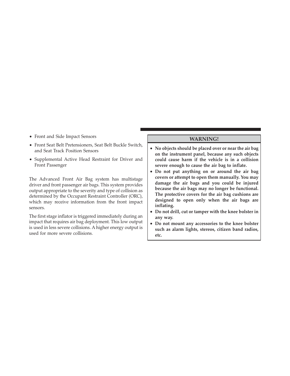 Advanced front air bag features | Dodge 2011 Caliber - Owner Manual User Manual | Page 64 / 486