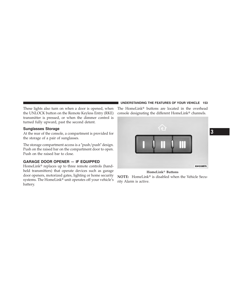 Sunglasses storage, Garage door opener — if equipped | Dodge 2011 Challenger - Owner Manual User Manual | Page 155 / 490