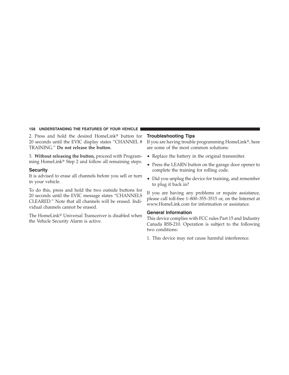 Security, Troubleshooting tips, General information | Dodge 2011 Challenger - Owner Manual User Manual | Page 160 / 490