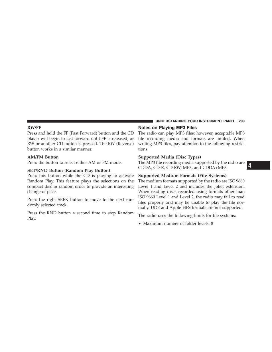 Notes on playing mp3 files | Dodge 2011 Challenger - Owner Manual User Manual | Page 211 / 490