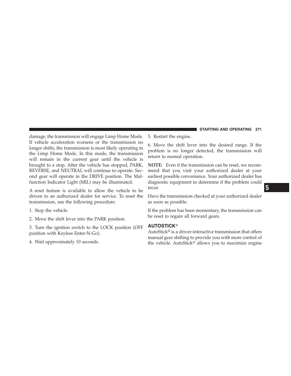 Autostickĥ, Autostick | Dodge 2011 Challenger - Owner Manual User Manual | Page 273 / 490