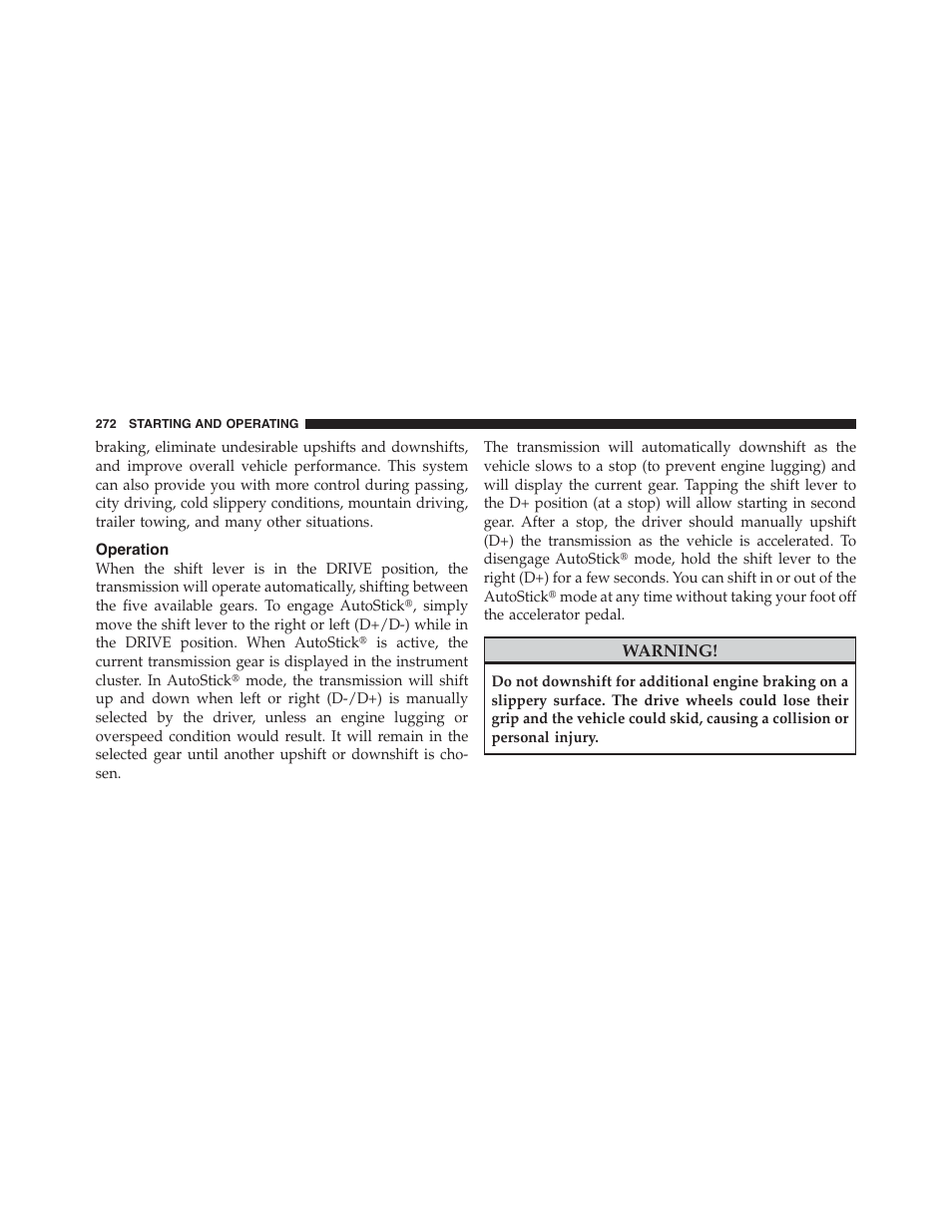 Operation | Dodge 2011 Challenger - Owner Manual User Manual | Page 274 / 490