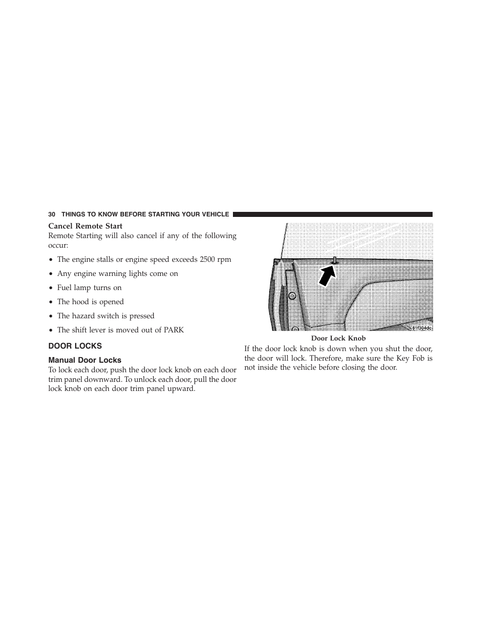 Door locks, Manual door locks | Dodge 2011 Challenger - Owner Manual User Manual | Page 32 / 490