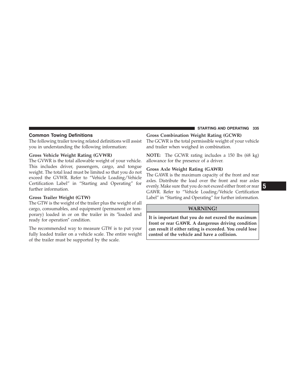 Common towing definitions | Dodge 2011 Challenger - Owner Manual User Manual | Page 337 / 490