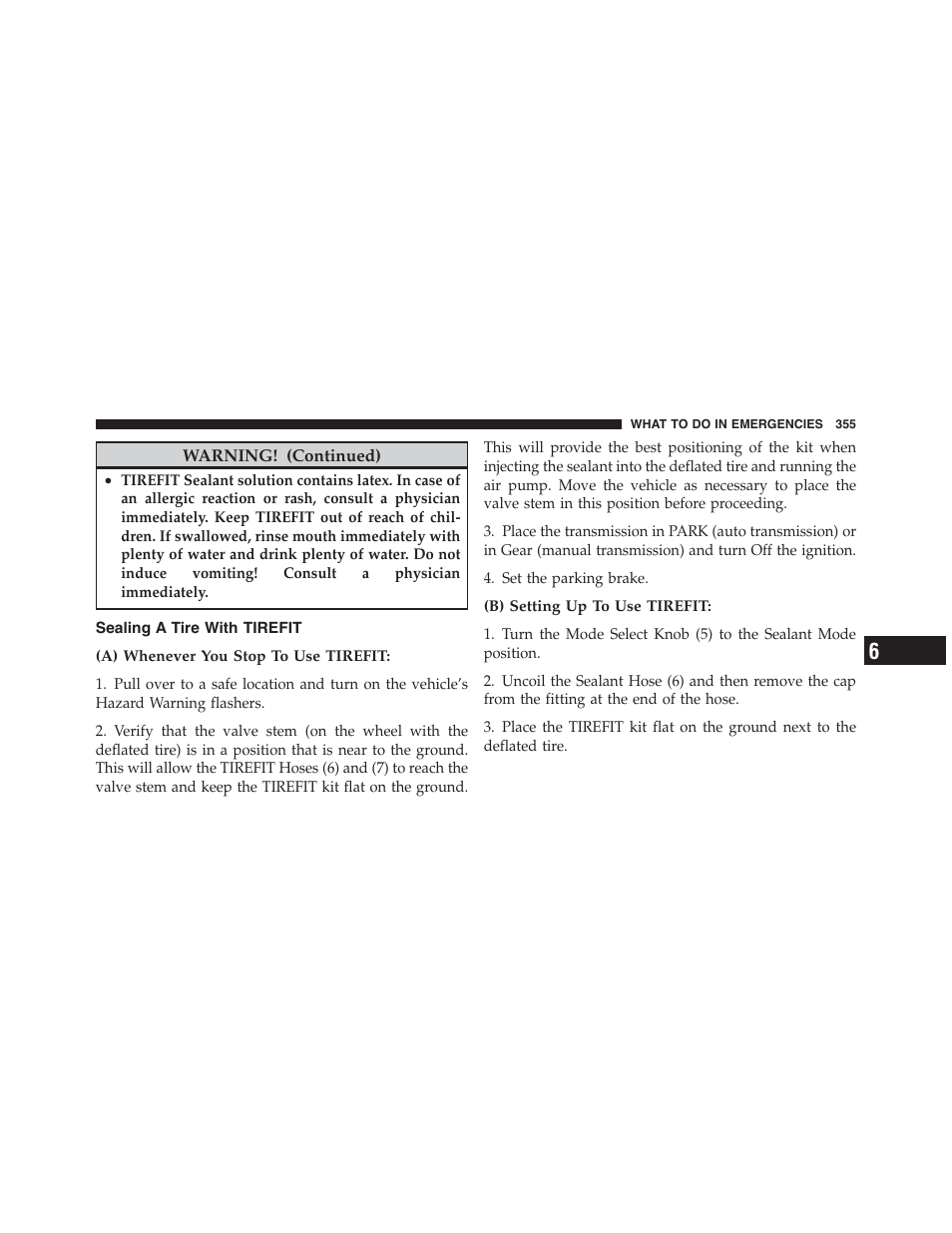 Sealing a tire with tirefit | Dodge 2011 Challenger - Owner Manual User Manual | Page 357 / 490