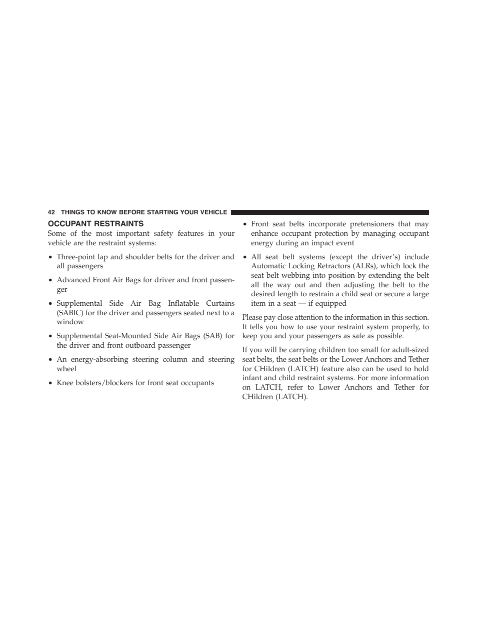 Occupant restraints | Dodge 2011 Challenger - Owner Manual User Manual | Page 44 / 490