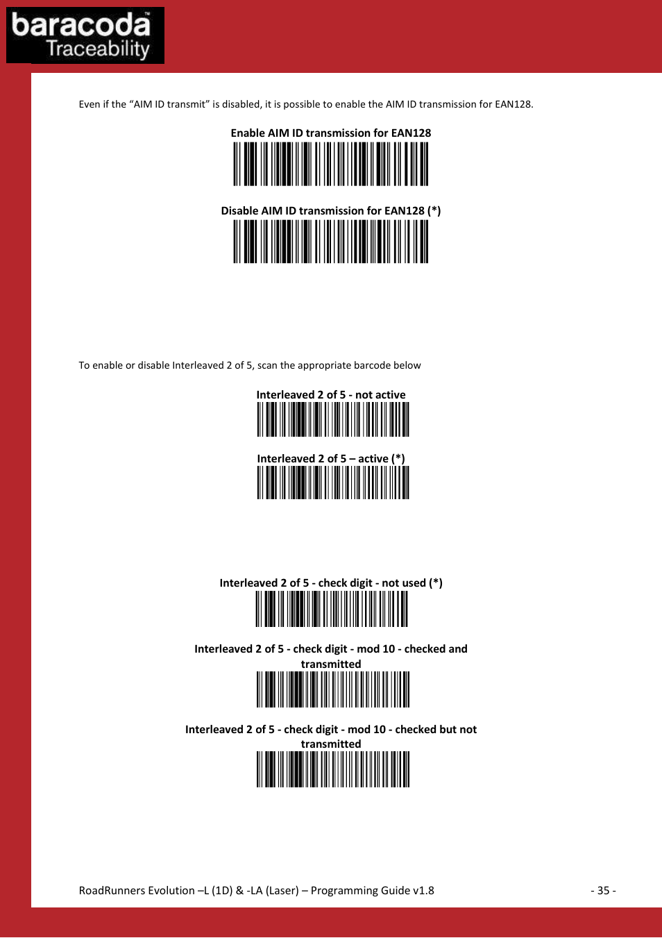 Interleaved 2 of 5 settings | Baracoda BLUETOOTH LA (LASER) User Manual | Page 35 / 49