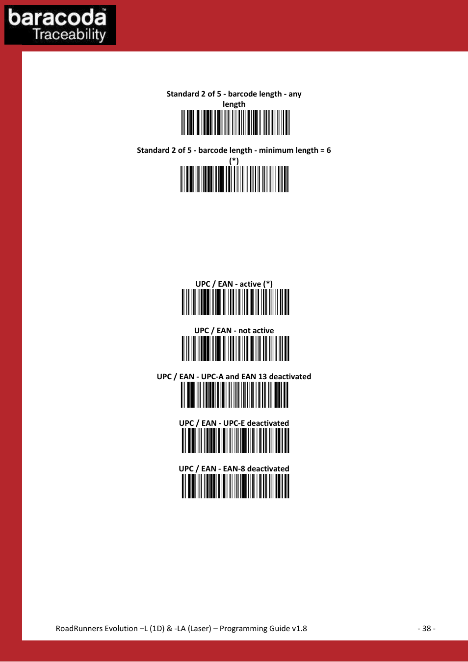 Upc/ ean settings | Baracoda BLUETOOTH LA (LASER) User Manual | Page 38 / 49