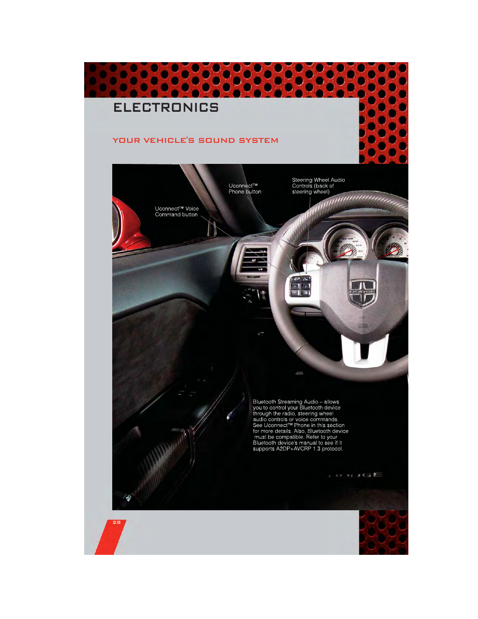 Electronics, Your vehicle's sound system | Dodge 2011 Challenger_SRT - User Guide User Manual | Page 30 / 88