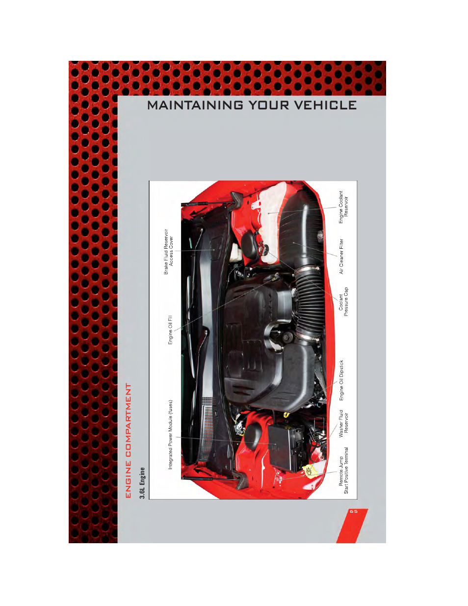 Engine compartment, 6l engine, Maintaining your vehicle | Dodge 2011 Challenger_SRT - User Guide User Manual | Page 67 / 88