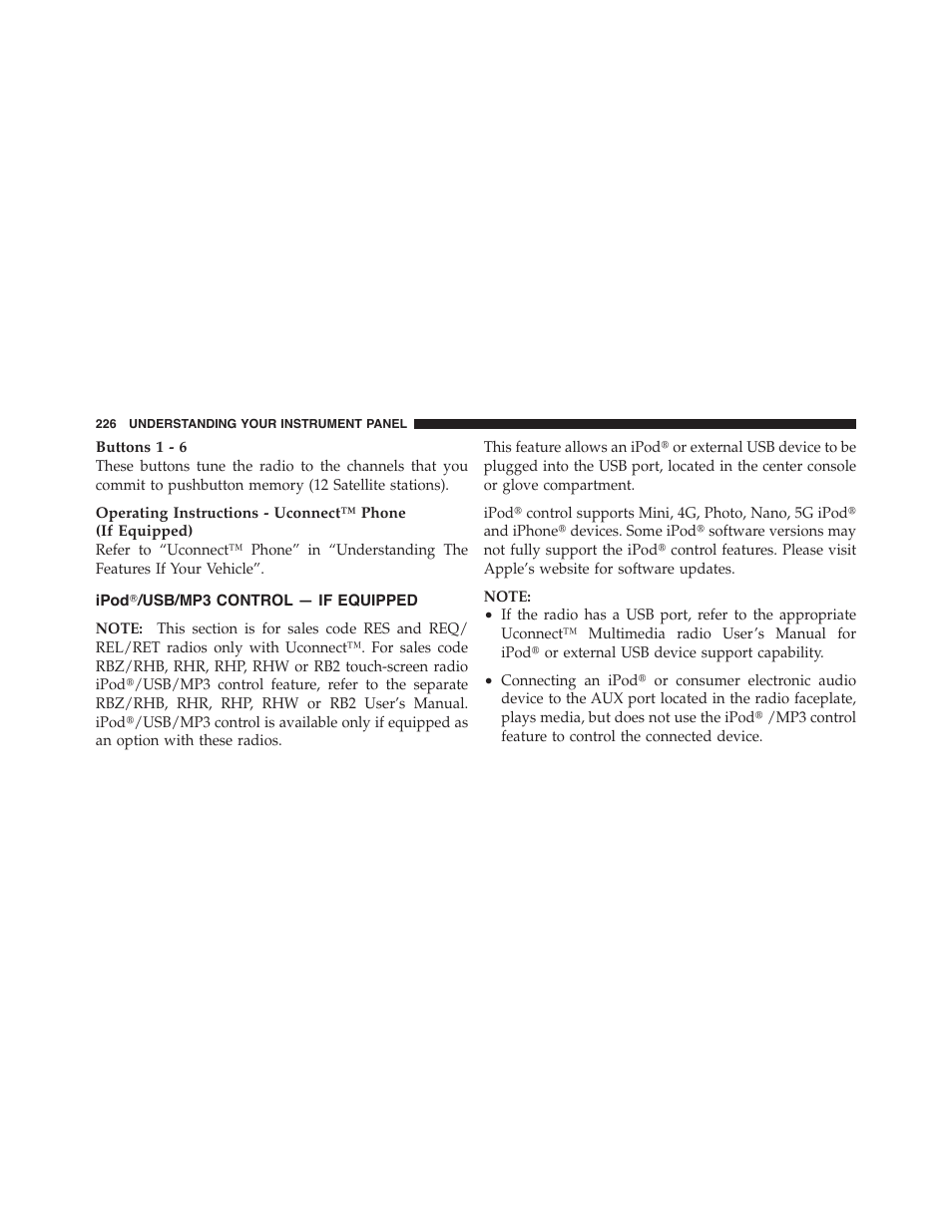 Ipodĥ/usb/mp3 control — if equipped, Ipod௡/usb/mp3 control — if equipped | Dodge 2011 Challenger_SRT - Owner Manual User Manual | Page 228 / 460