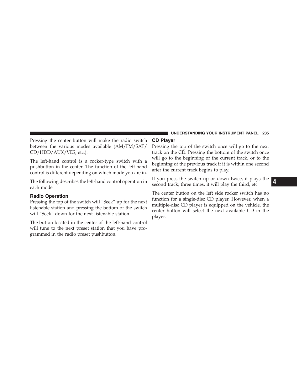 Radio operation, Cd player | Dodge 2011 Challenger_SRT - Owner Manual User Manual | Page 237 / 460