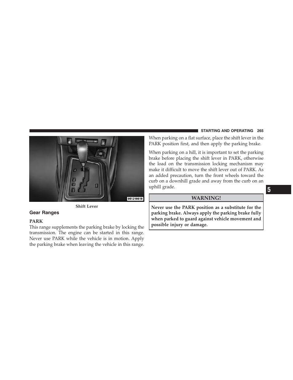 Gear ranges | Dodge 2011 Challenger_SRT - Owner Manual User Manual | Page 267 / 460