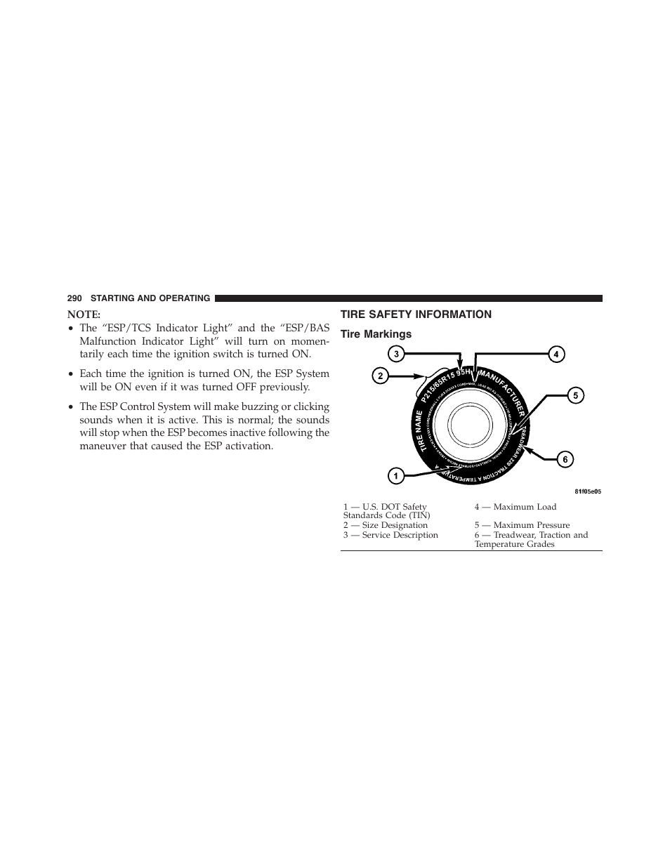 Tire safety information, Tire markings | Dodge 2011 Challenger_SRT - Owner Manual User Manual | Page 292 / 460