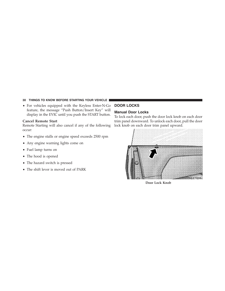 Door locks, Manual door locks | Dodge 2011 Challenger_SRT - Owner Manual User Manual | Page 32 / 460