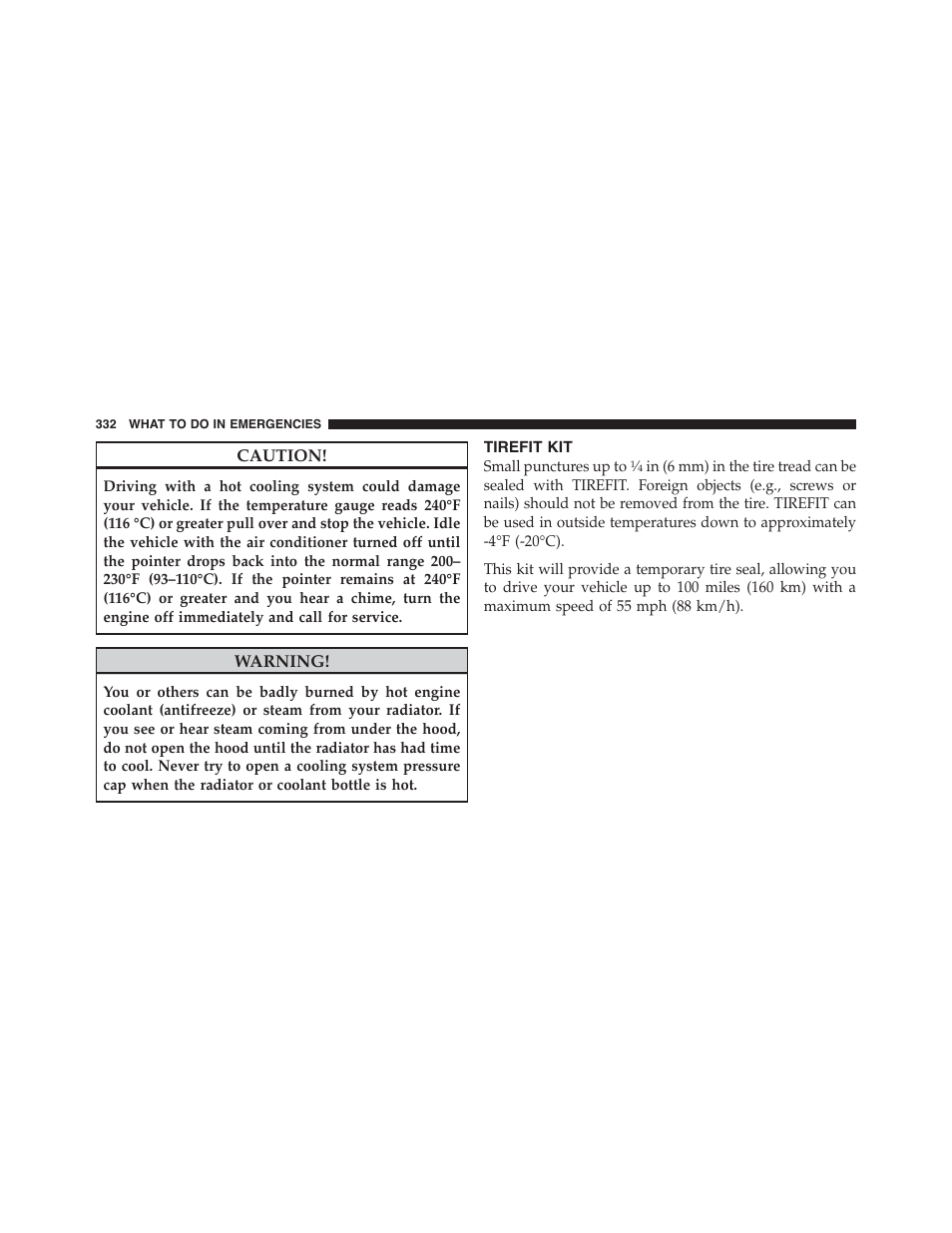 Tirefit kit | Dodge 2011 Challenger_SRT - Owner Manual User Manual | Page 334 / 460