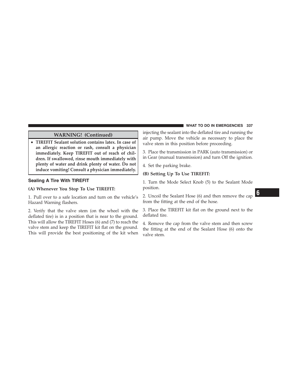 Sealing a tire with tirefit | Dodge 2011 Challenger_SRT - Owner Manual User Manual | Page 339 / 460