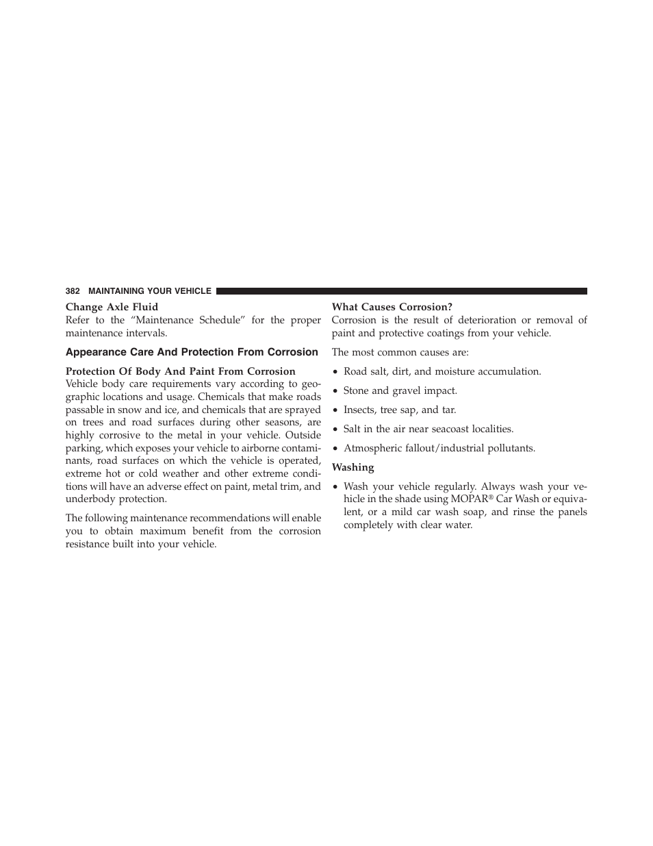 Appearance care and protection from corrosion, Appearance care and protection from, Corrosion | Dodge 2011 Challenger_SRT - Owner Manual User Manual | Page 384 / 460