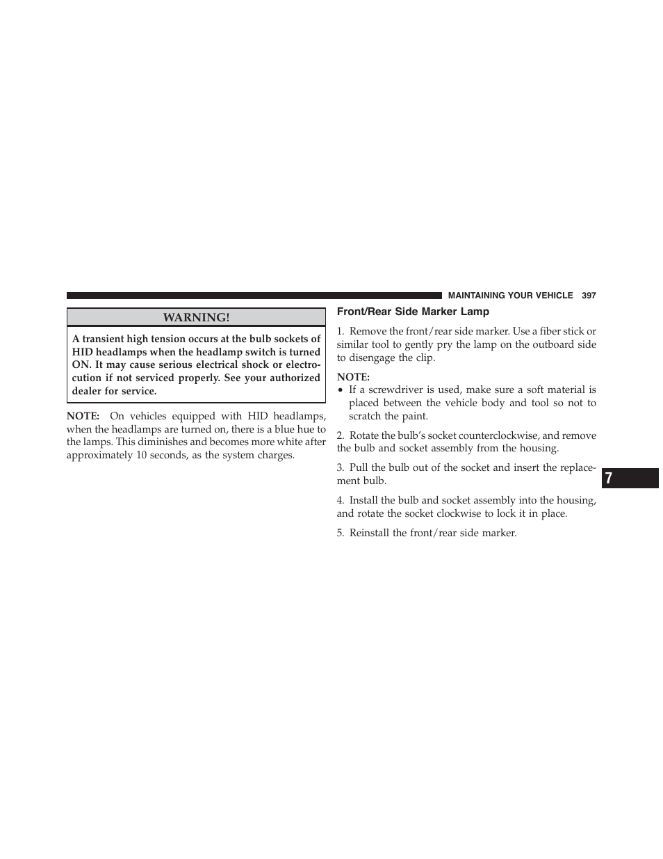Front/rear side marker lamp | Dodge 2011 Challenger_SRT - Owner Manual User Manual | Page 399 / 460