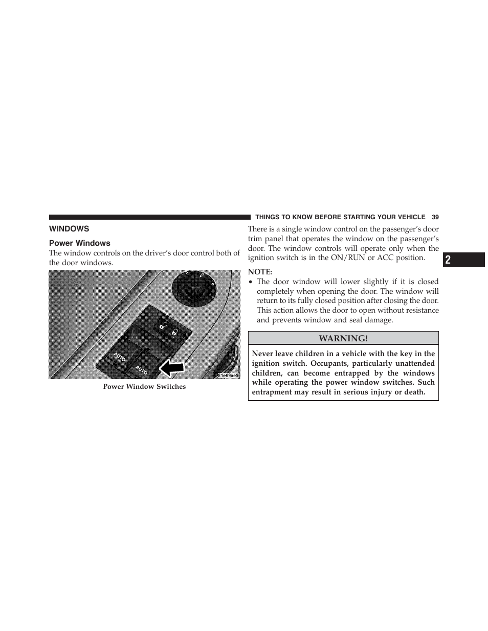 Windows, Power windows | Dodge 2011 Challenger_SRT - Owner Manual User Manual | Page 41 / 460