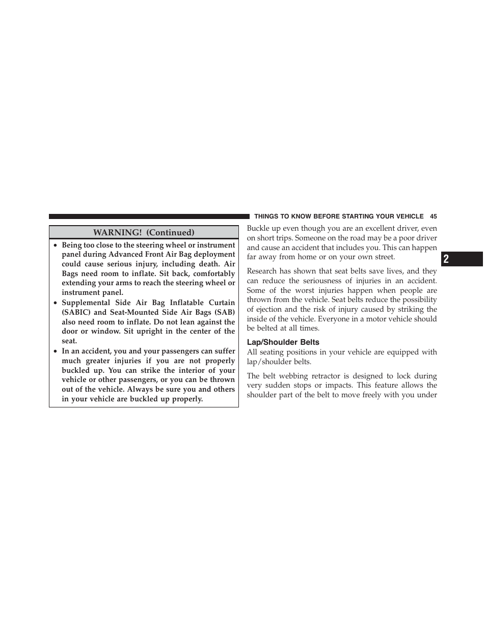 Lap/shoulder belts | Dodge 2011 Challenger_SRT - Owner Manual User Manual | Page 47 / 460