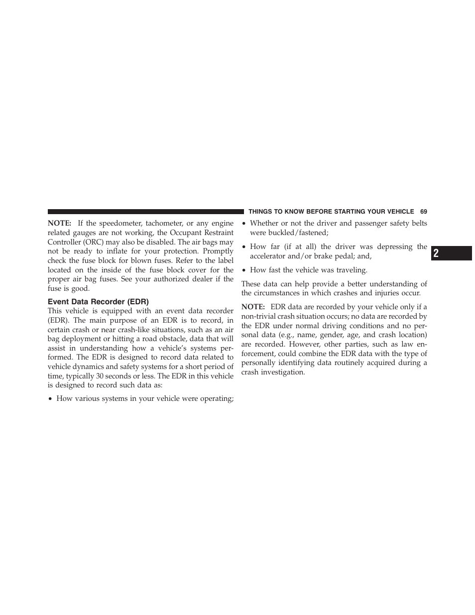 Event data recorder (edr) | Dodge 2011 Challenger_SRT - Owner Manual User Manual | Page 71 / 460