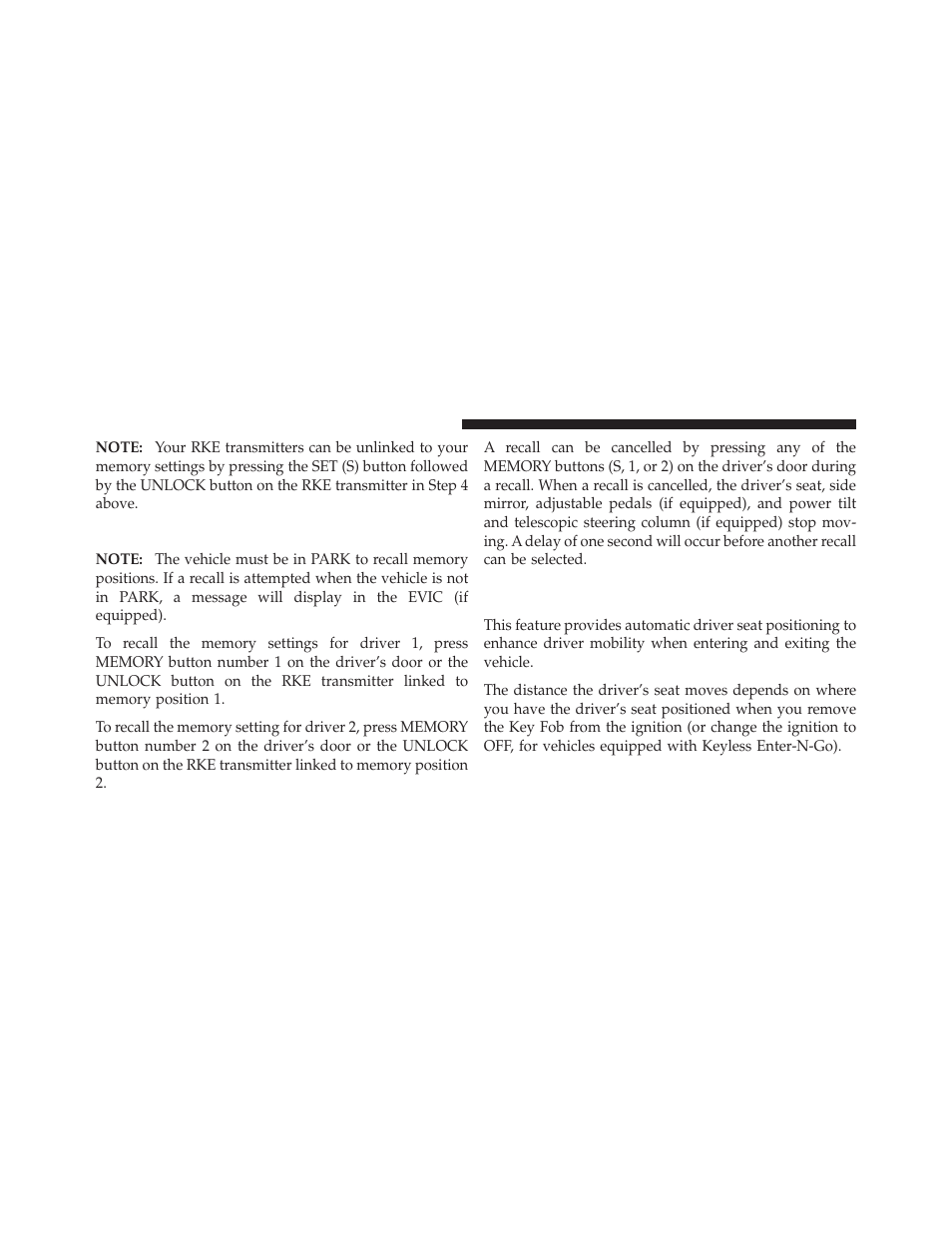 Memory position recall, Easy entry/exit seat (available, With memory seat only) | Dodge 2011 Charger - Owner Manual User Manual | Page 188 / 566