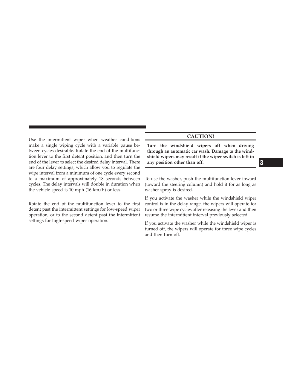 Intermittent wiper system, Wiper operation, Windshield washers | Dodge 2011 Charger - Owner Manual User Manual | Page 201 / 566