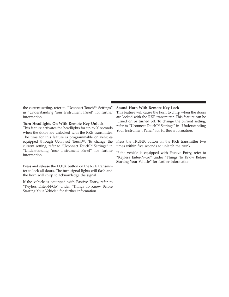 To lock the doors, To unlatch the trunk | Dodge 2011 Charger - Owner Manual User Manual | Page 24 / 566