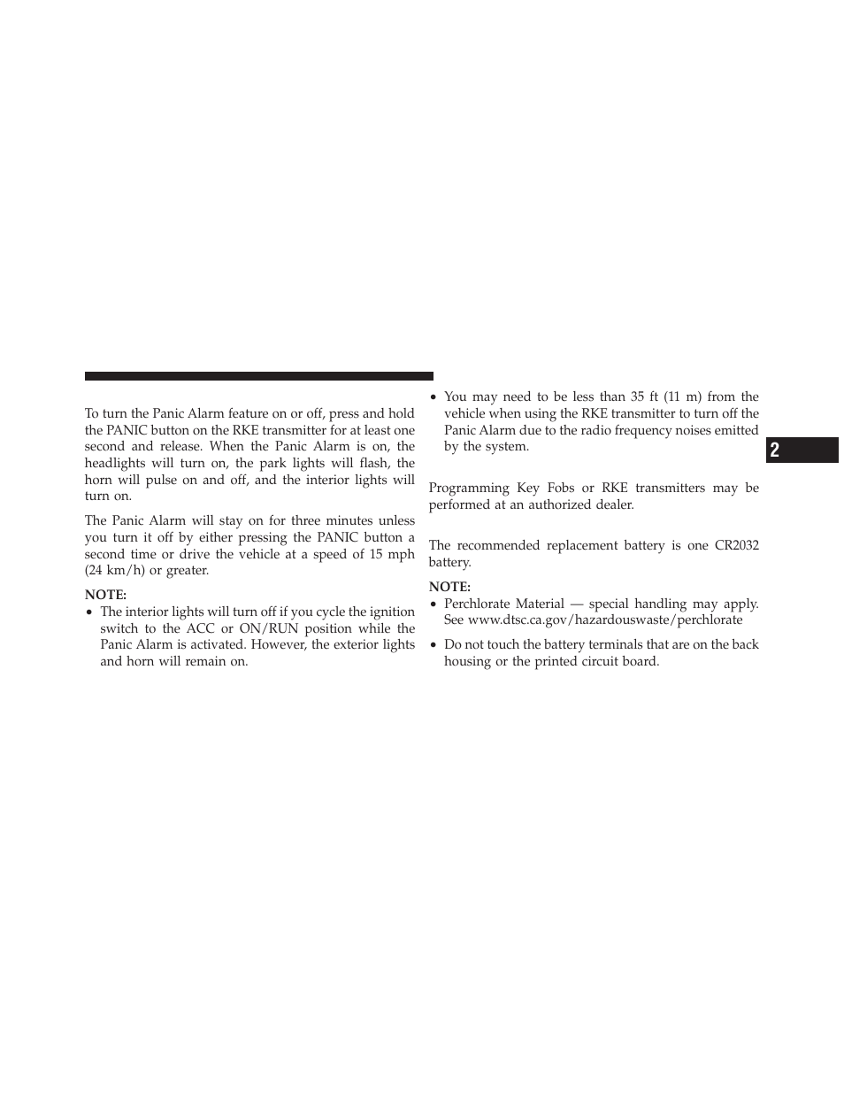 Using the panic alarm, Programming additional transmitters, Transmitter battery replacement | Dodge 2011 Charger - Owner Manual User Manual | Page 25 / 566