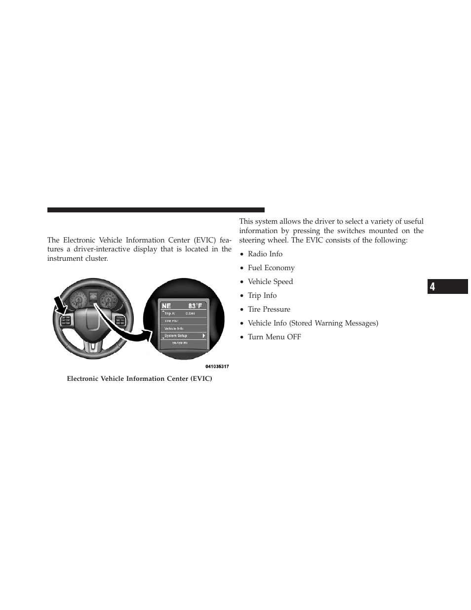 Electronic vehicle information center (evic) | Dodge 2011 Charger - Owner Manual User Manual | Page 287 / 566