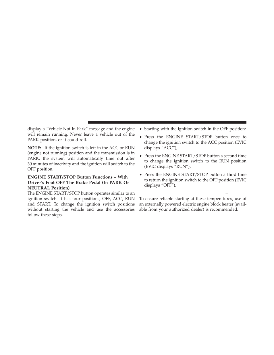 Extreme cold weather (below –20°f or ̺29°c), Extreme cold weather, Below –20°f or | Ϫ29°c) | Dodge 2011 Charger - Owner Manual User Manual | Page 352 / 566